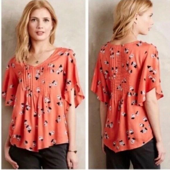 Anthropologie Maeve Women's Maya Pintuck Blouse Top size 2 - Picture 7 of 7